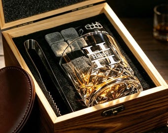 Personalized Whiskey Glass Set with Wooden Box, Groomsmen Gift, Groomsman Proposal,Engraved Whiskey Glass ,Gifts for Men ,Wedding Gift