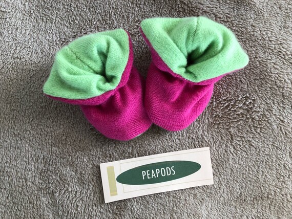Pink and Lime Green Cashmere Slippers 