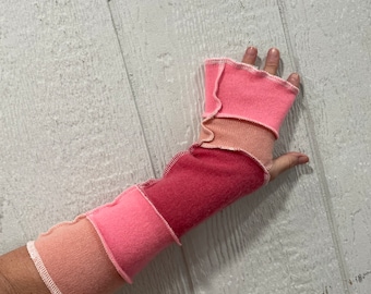 Pretty in pink CASHMERE fingerless gloves, cashmere arm warmers, 15 inch, fun fashion!