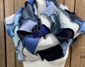 Shades of blue cashmere scarf, long patchwork scarf, blue cashmere, 7ft, 100% cashmere, OOAK scarf, wearable art, super long scarf