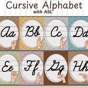 Printable Cursive Alphabet with ASL | Boho Classroom Decor | PDF printable
