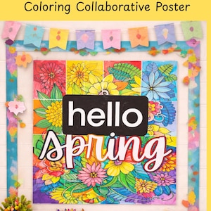 Samenwerkingsposter Hello Spring | Klaslokaal prikbordkunstproject (pdf-download)