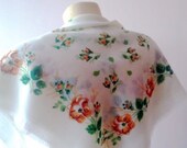 Vintage Ukrainian Headscarf Wool Headscarf Ukrainian Shawl White Ukrainian Scarf Floral Wool Scarf Boho Chic Rustic Chic 1990s