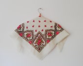 Vintage Russian Headscarf Wool Headscarf Vintage Russian Shawl Pink Green Ivory Scarf Vintage Shawl Traditional Headscarf 1970