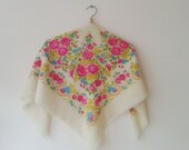 Vintage Floral Shawl Vintage Russian Shawl Vintage Wool Shawl Russian Headscarf Russian Floral Headscarf Large Vintage Shawl 1960 39