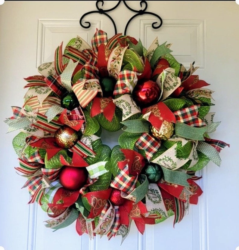 Best Seller Funky Christmas Wreath, Christmas Door Wreath, Holiday Wreath, Traditional Wreath, Christmas Decoration, Door Wreath image 1