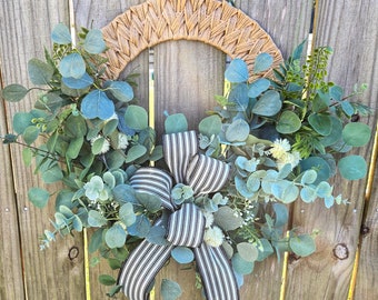 Boho everyday wreath with eucalyptus greenery for your front door, Boho Wreath for your backdoor or for a gift or for your business or foyer