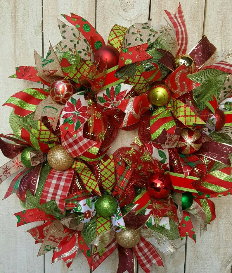 Traditional Wreath Door Wreath Fun and Funky yet Traditional Christmas Wreath Christmas Door Wreath Holiday Wreath Christmas Decoration