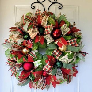 Best Seller! Christmas Wreath, Christmas Door Wreath, Holiday Wreath, Traditional Wreath, Porch Decor, Front Door Wreath, Front Door Wreath