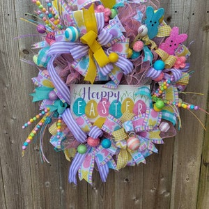 Easter Wreath, Spring Wreath, Easter Door Wreath, Front Porch Wreath, Front Door Wreath, Wreath with Easter signs, wreath for Easter image 1