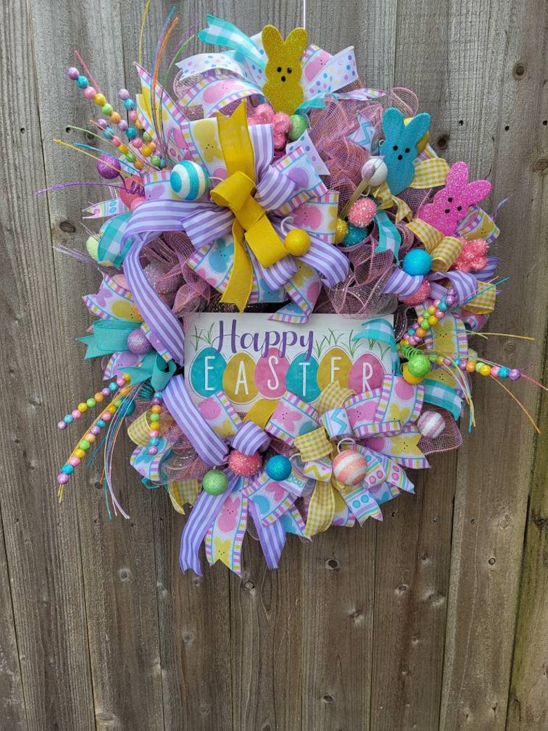 Easter Wreath, Spring Wreath, Easter Door Wreath, Front Porch Wreath, Front Door Wreath, Wreath with Easter signs, wreath for Easter image 1