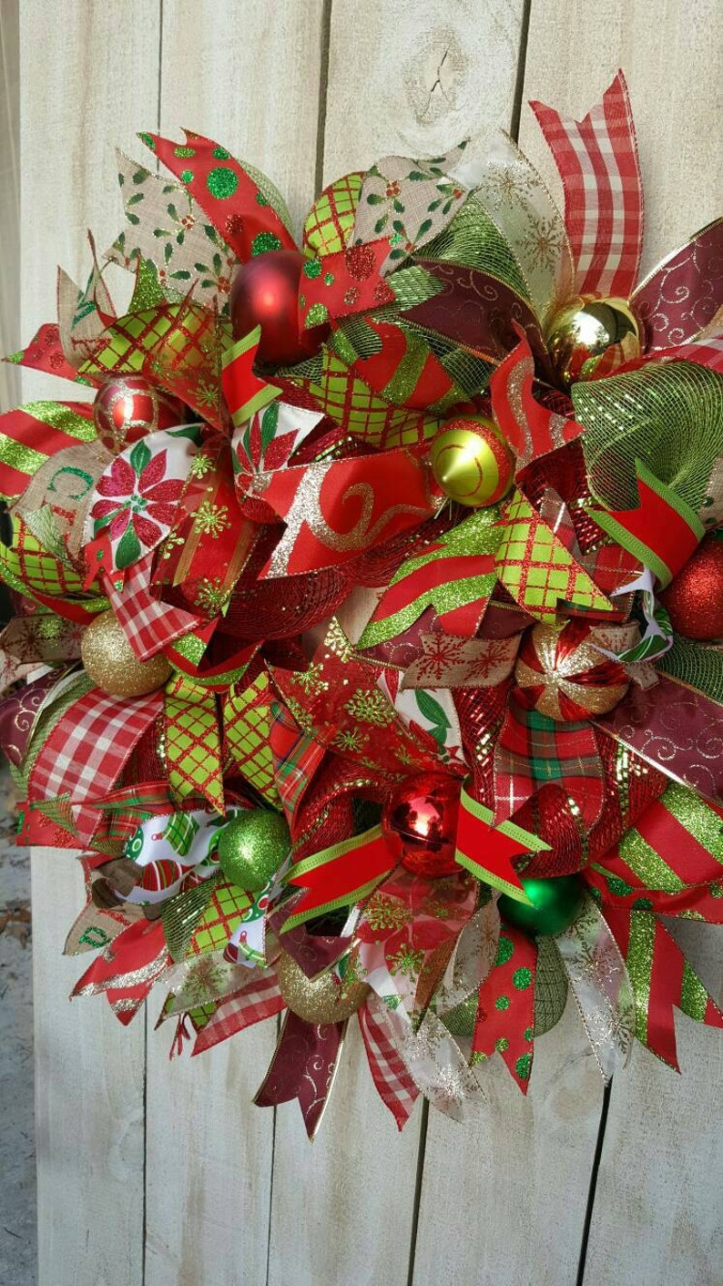 Traditional Wreath Door Wreath Fun and Funky yet Traditional Christmas Wreath Christmas Door Wreath Holiday Wreath Christmas Decoration