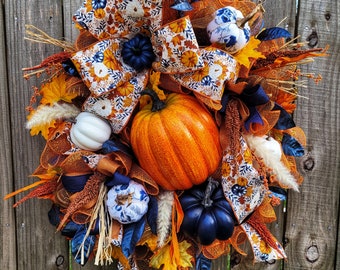 Fall Wreath, Pumpkin Wreath, Fall Wreath for Front Doorharvest wreath, wreath with pumpkins, wreath for fall, fall decoration, Porch decor