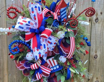 4th of July wreath, summer wreath, summer front door wreath, 4th of July front door wreath, front door wreath for summer, fourth of July