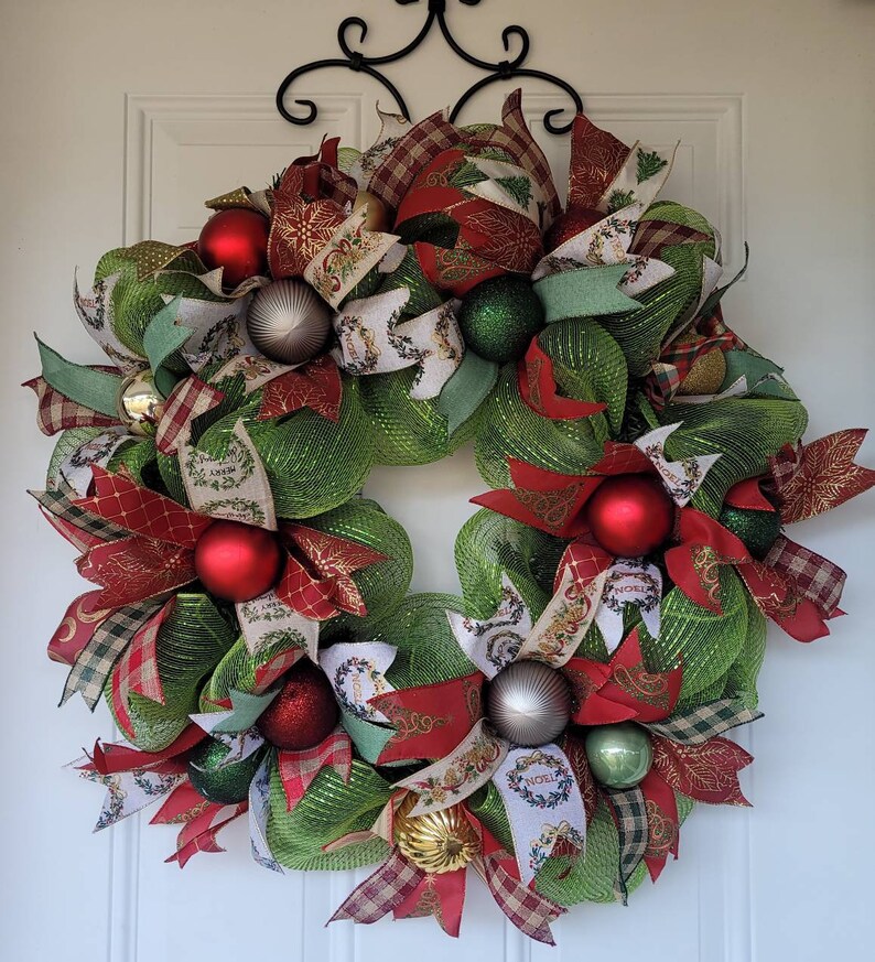 Best Seller Funky Christmas Wreath, Christmas Door Wreath, Holiday Wreath, Traditional Wreath, Christmas Decoration, Door Wreath image 2