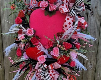 Valentine's Day Wreath with large heart, large heart wreath,  Valentine's Day door wreath, Valentine's Day decor Glam heart wreath