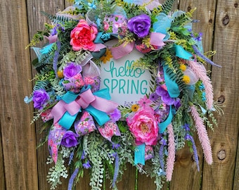 Spring wreath, front door wreath, floral wreath, everyday wreath, wreath for front door, porch decor, spring decor, greenery wreath