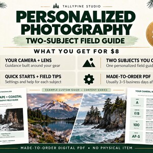 Guide photographique personnalisé | Deux sujets | Réglages personnalisés pour votre appareil photo et votre objectif