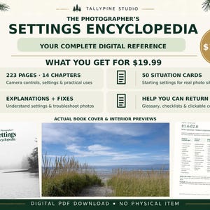 Photography Settings Encyclopedia PDF: Camera Reference Guide with 50 Situation Cards, Glossary & Troubleshooting