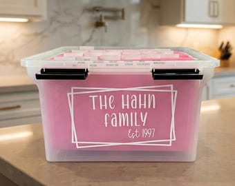 Personalized Family Document Box Important Papers Organizer Household Filing System Home Office File Box with 20 Tabs Family Name Decal
