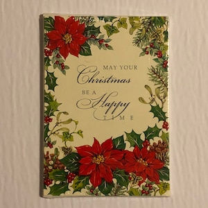 Vintage Christmas Cards | 1980s Vintage | "Red Poinsettias" Christmas Cards | Vintage Stationery | Christmas Cards | Set of 5 Cards
