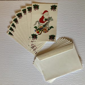 Vintage Christmas Cards | 1980s Vintage | Santa Claus Rocking Horse Christmas Cards | Vintage Stationery | Santa Cards | Set of 8 Cards