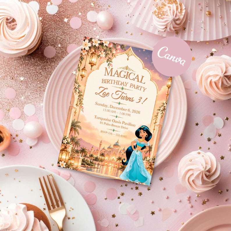 Princess Jasmine Birthday Invitation, Aladdin Party Invite, Arabian ...