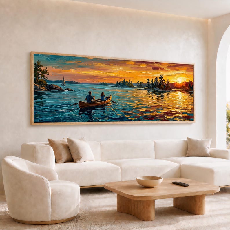 Romantic Canoe Canvas Art, Sunset Lake Wall Art, Couple Paddling ...