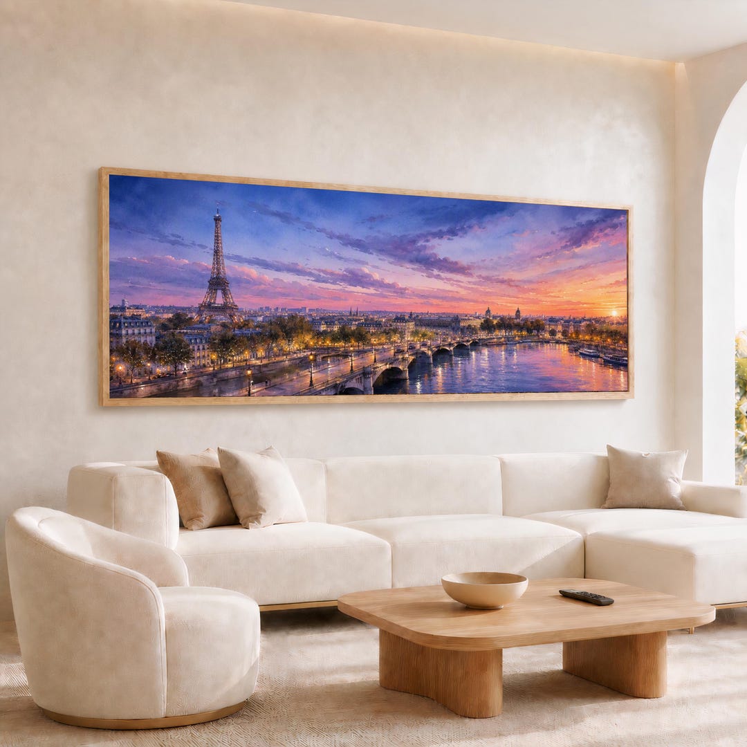 Paris Eiffel Tower Canvas Wall Art Seine River Sunset Cityscape 