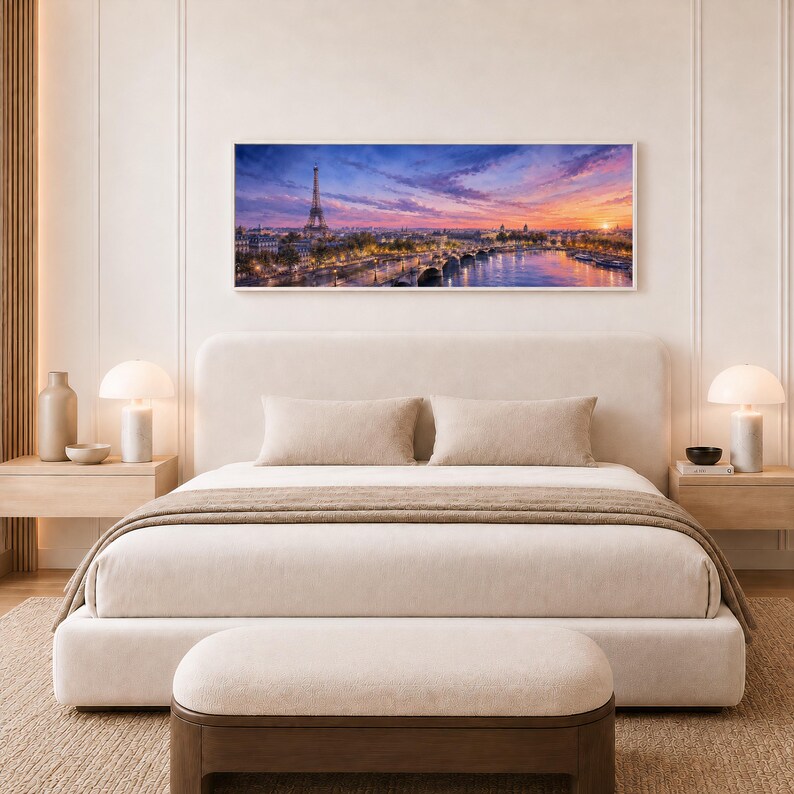 Paris Eiffel Tower Canvas Wall Art Seine River Sunset Cityscape 