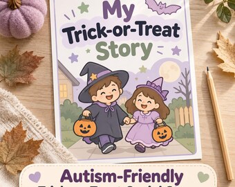 Halloween Social Story for Autism, Trick or Treat Visual Support, Sensory-Friendly Printable PDF