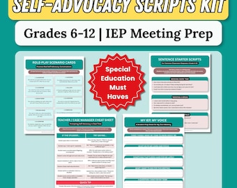 Self-Advocacy Scripts for IEP Meetings & Accommodations | Autism ADHD Grades 6-12 | Digital Download