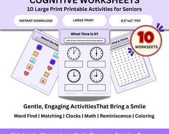 Dementia Worksheets for Seniors, Cognitive Activities & Memory Care Printable, Alzheimer's Brain Games
