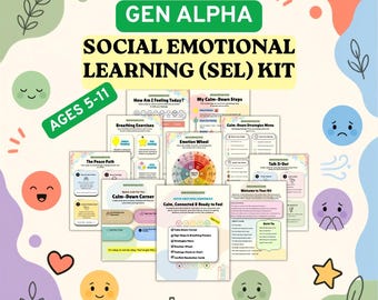 Social Emotional Learning Kit for Kids, SEL Printable Bundle, Calm Down Corner, Feelings Chart, Emotion Wheel, Conflict Resolution Cards