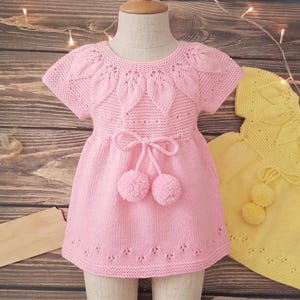 Girls Leaf Lace Yoke Dress Knitting Pattern, Top Down Seamless Baby Toddler PDF