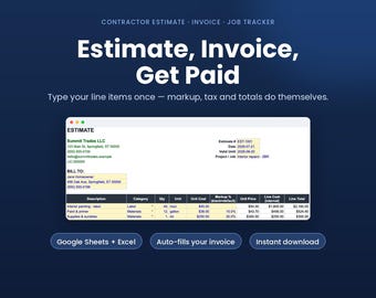 Modèle de devis et de facture pour entrepreneurs sur Google Sheets, outil de suivi automatique des coûts de construction, devis et facture pour petites entreprises