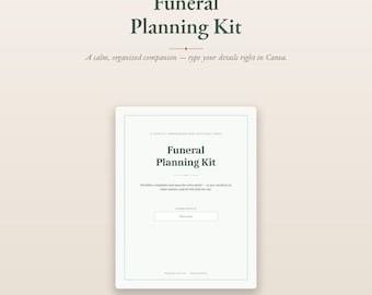 Kit de planification funéraire, planificateur funéraire modifiable, modèle d'avis de décès et d'éloge funèbre, liste de contrôle du déroulement de la cérémonie | Modèle Canva modifiable