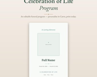 Modèle de programme funéraire, Programme de célébration de la vie, Modèle d'avis de décès modifiable, Ordre de la cérémonie commémorative à imprimer | Souvenir Canva