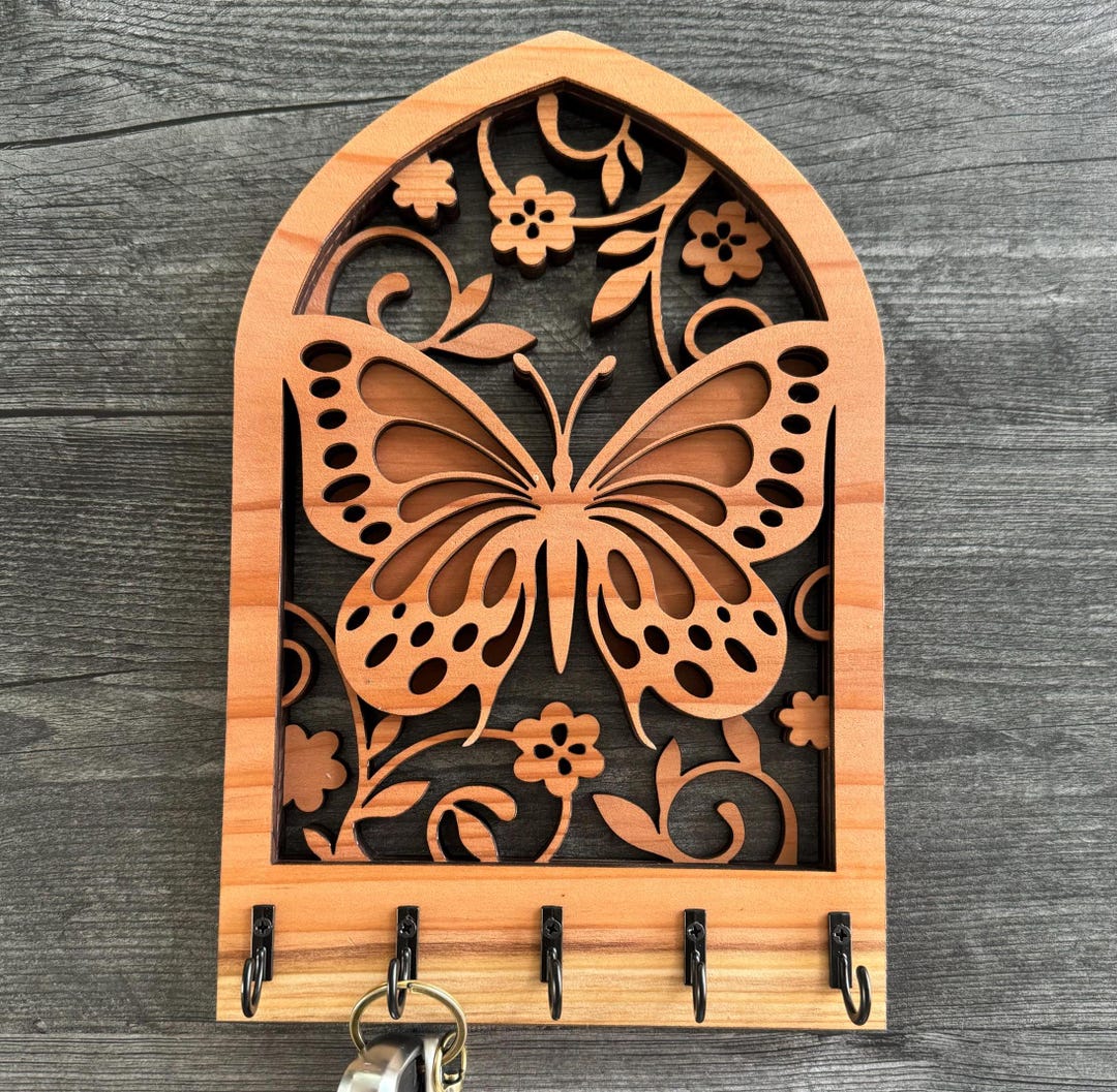 Handmade Redwood Butterfly Key Holder | Salvaged Wood Wall Hanger With ...