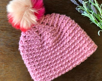 Pom Pom Hat, Beanie Hat, Faux Fur Pom Hat, Adult Hat, Winter Hat, Accessories, Crocheted Hat, Crocheted Pom Hat, Crocheted Beanie