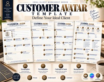 Multi-Page Customer Avatar Template • Ideal Client & Buyer Persona • Printable Canva Worksheet