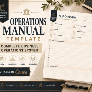 Operations Manual Template | Complete Business System | Editable Canva SOP Template | Workflows, Roles & Processes