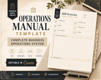 Operations Manual Template | Complete Business System | Editable Canva SOP Template | Workflows, Roles & Processes