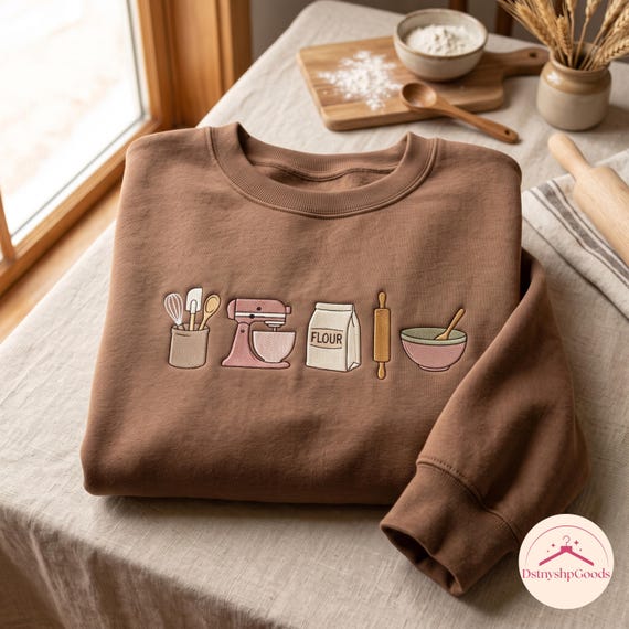 Embroidered Baking Sweatshirt, Kitchen Tools Crewneck Sweater