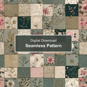 Vintage botanisch patchwork naadloos patroon PNG, shabby chic bloemenraster digitaal papier