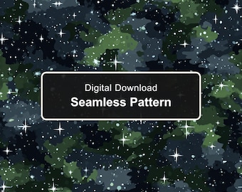 Seamless Space Camouflage Digital Pattern, Dark Galaxy Camo with White Stars