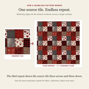 Source tile beside a three-by-three tiled repeat demonstrating the seamless design.