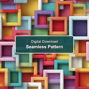 Colorful Interlocking Square Frames Seamless Pattern, 3D Fabric Texture Geometric Digital Paper PNG