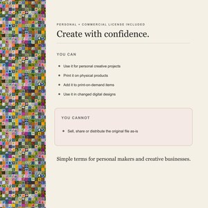 Personal and commercial use summary beside a strip of the pattern.