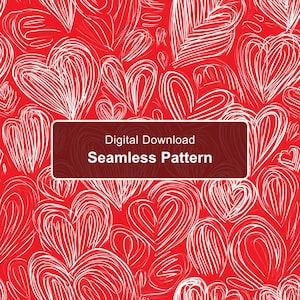 Scribble Heart Seamless Pattern, White Doodle Hearts, Valentine Digital Paper (PNG)
